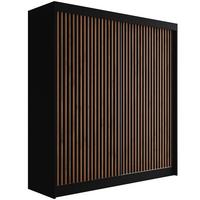 KLEIDERSCHRANK mit Lamel-Schiebetüren VILANv2 - 200 cm Schwarz + Lamelle Eiche Wotan - Eiche Wotan/Schwarz, Holzwerkstoff (200/215/61cm) - ALTDECOR