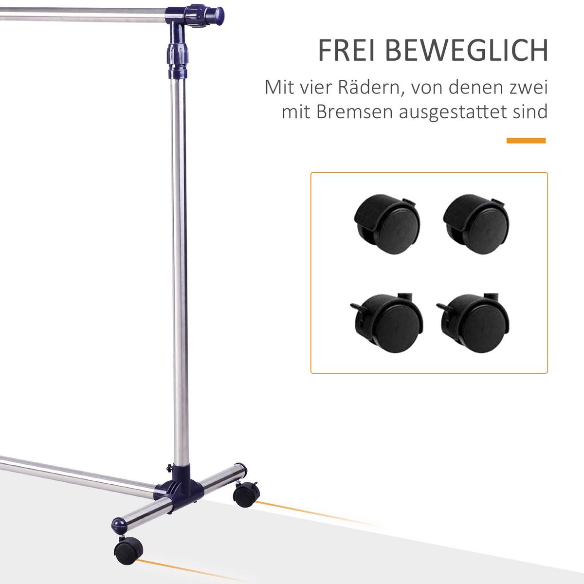 GARDEROBENSTÄNDER Kleiderständer mit Rollen Höhenverstellbare Kleiderstange - Silberfarben, Metall (86/95/45cm) - HOMCOM