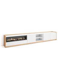LOWBOARD, Weiß und Eiche Soft, Elektrokamin, 310/37/50cm - Weiß, Holzwerkstoff (310/50/37cm) - Skraut Home