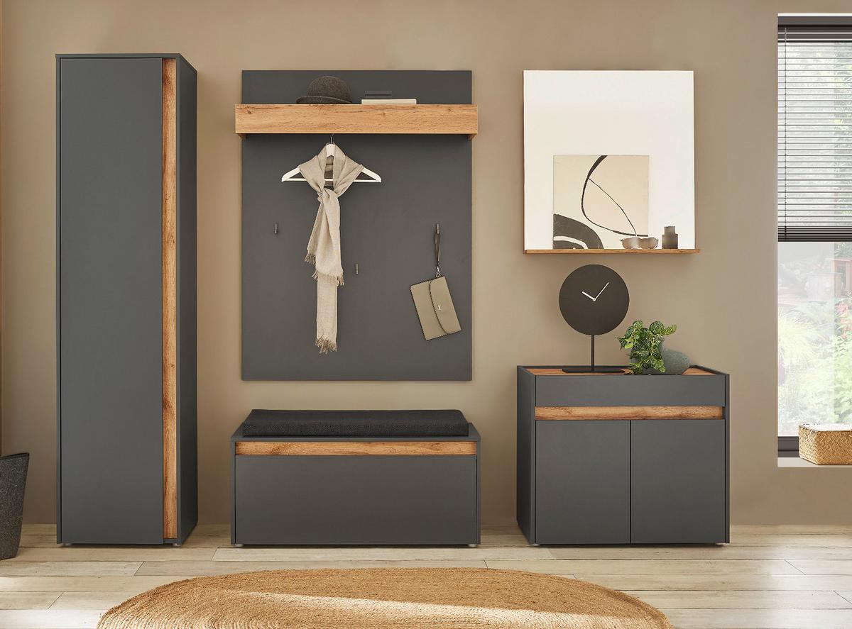 SCHUHSCHRANK grau matt, Eiche Wotan 50x200 cm, Graderobenschrank 10 Fächer - Eiche Wotan/Schwarz, Holzwerkstoff/Kunststoff (50/200/40cm) - Furn.Design