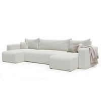 WOHNLANDSHAFT U-Form mit Schlaffunktion und Bettkasten, Beige - Beige/Creme, Holzwerkstoff/Textil (318/79/145cm) - Idohome