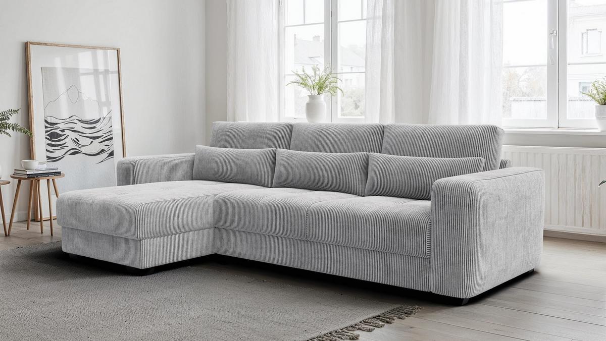 ECKSOFA OLI 4-Sitzer links, hellgrau - Hellgrau, Holz/Textil (295/172cm) - Wozimo