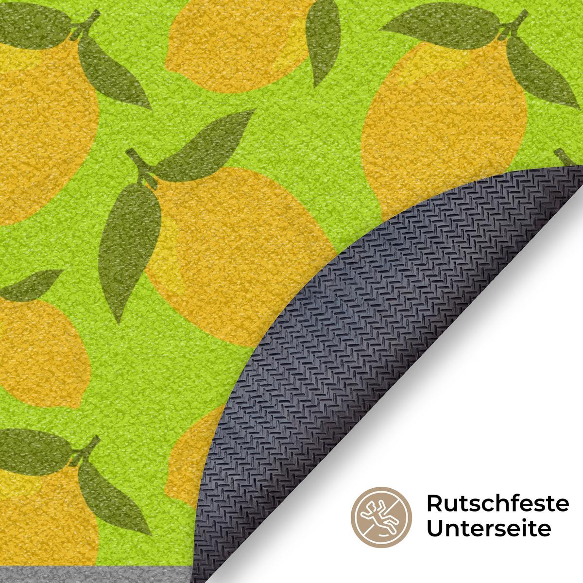 FUSSMATTE Muster Zitronen - Gelb - Blau - Muster - Früchte Flurteppich 90x90 cm - Gelb, Kunststoff (90/0.4cm) - MuchoWow