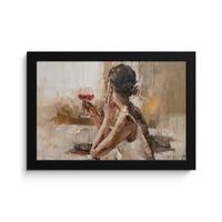 POSTER MIT RAHMENGERAHMTES BILD Ölgemälde - Frau - Wein 30x20 cm - Hellbraun, Papier (30/20cm) - MuchoWow