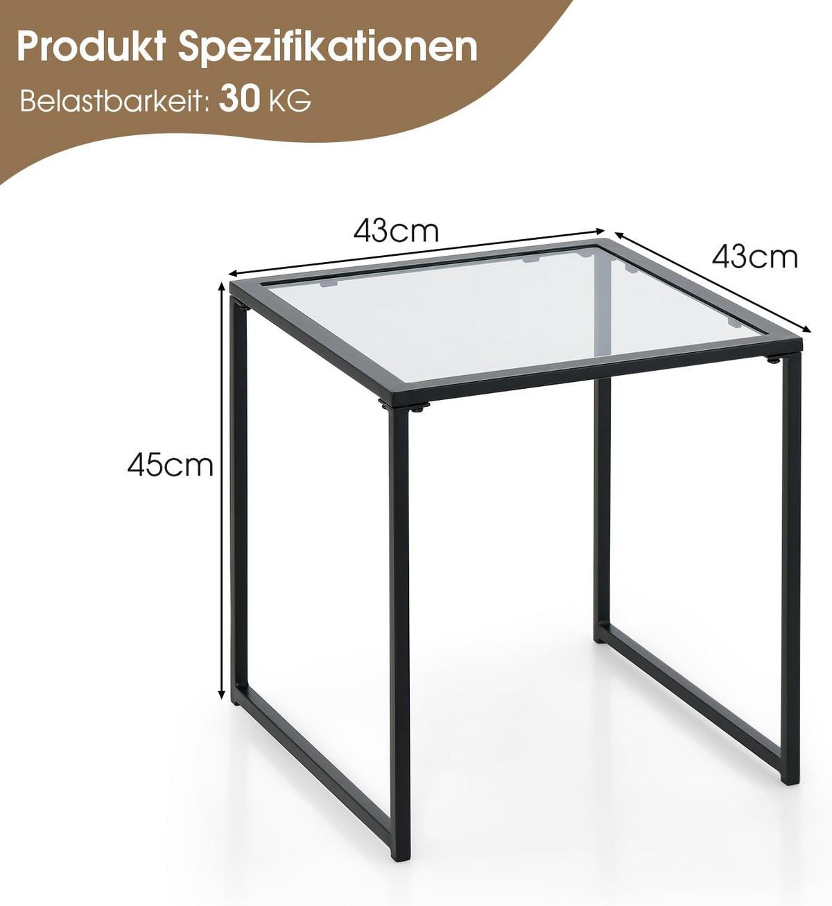 BEISTELLTISCH Schwarz - Schwarz, Glas (43/43/45cm) - COSTWAY