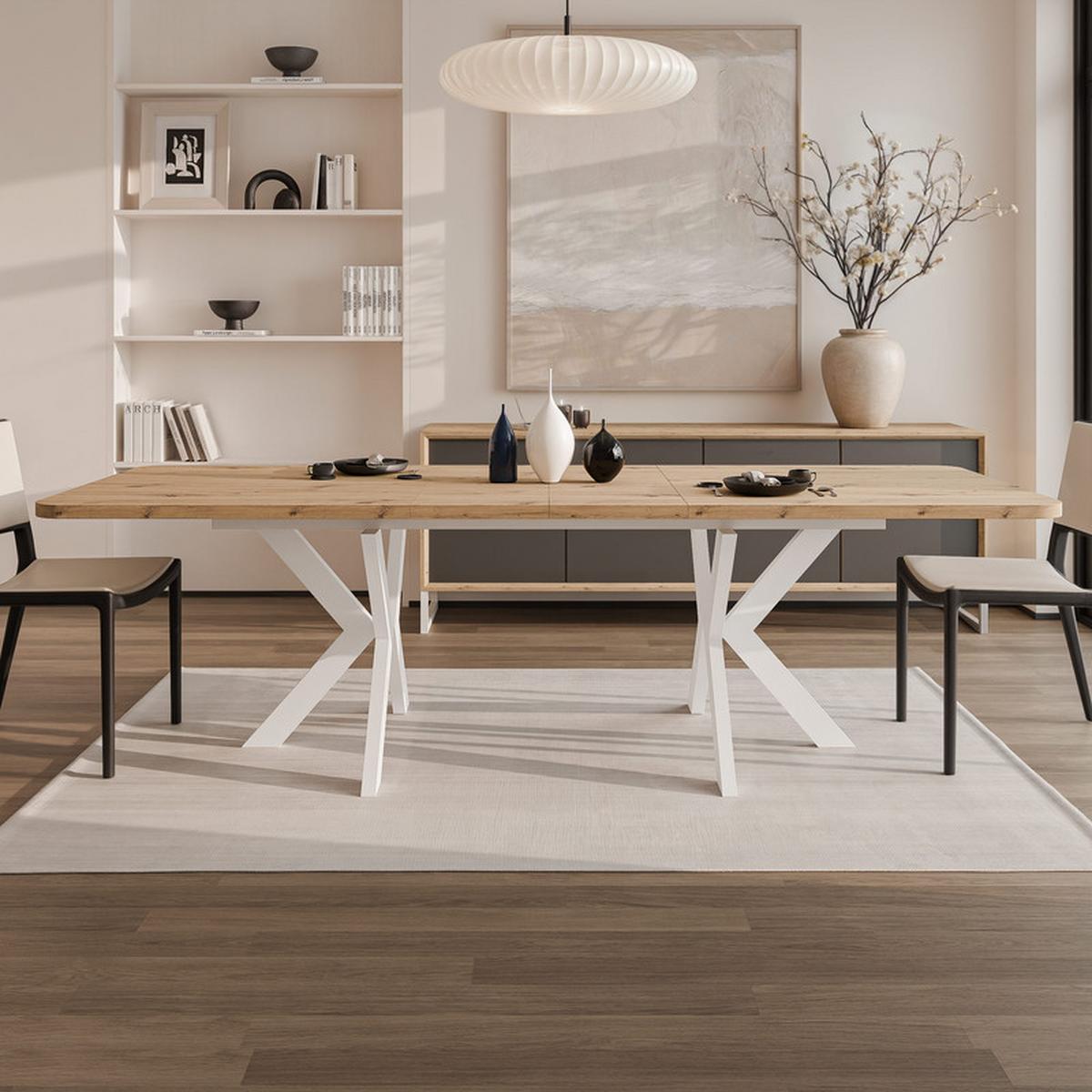 AUSZIEHTISCH DANTON 200/100/76 cm, Weiß / Artisan-Eiche - Eiche Artisan/Weiß, Holzwerkstoff/Metall (100/200/76cm) - Idohome