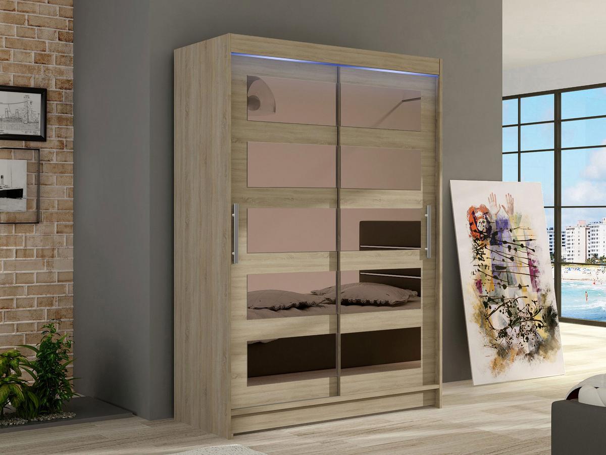 KLEIDERSCHRANK Miami IV, mit RGB LED Beleuchtung - Silberfarben/Sonoma Eiche, Holzwerkstoff/Kunststoff (120/200/58cm) - MIRJAN24