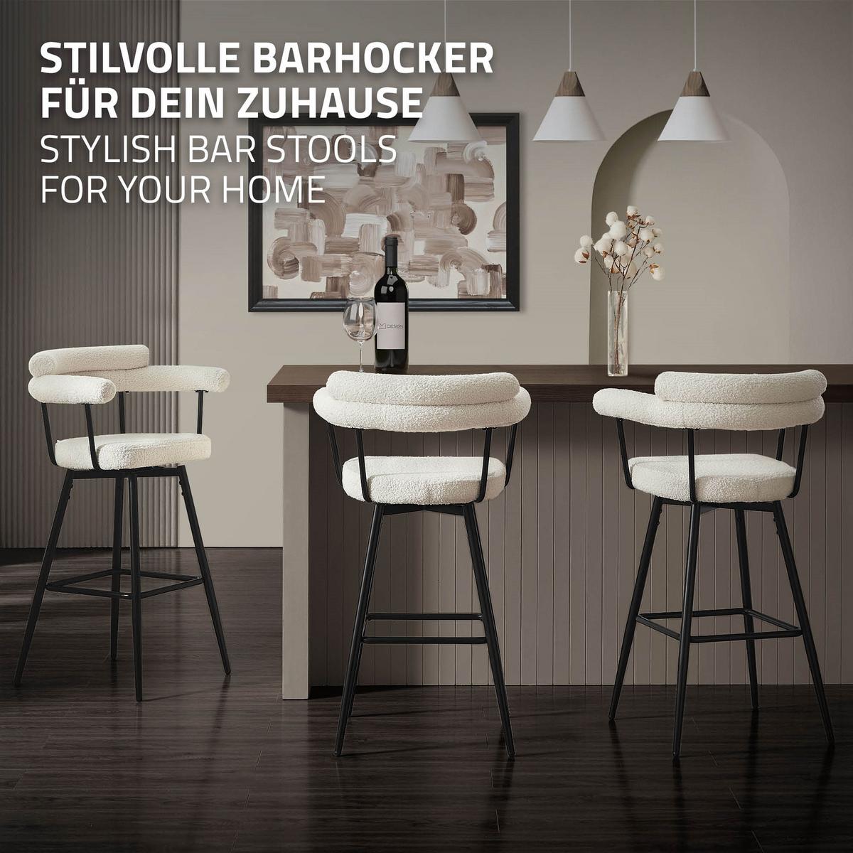 BARHOCKER 4er Set drehbar Beige mit Teddy-Stoff 76 cm hoch - Beige/Schwarz, Textil/Metall (61/103/55cm) - ML-DESIGN