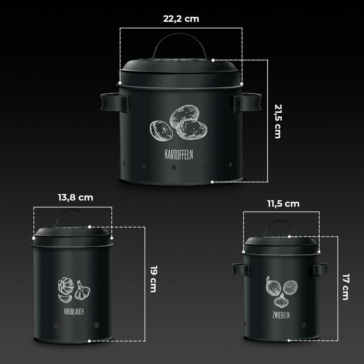 VORRATSBEHÄLTER 3 Stück - Schwarz, Metall (22/22/22cm) - KitchenQuality