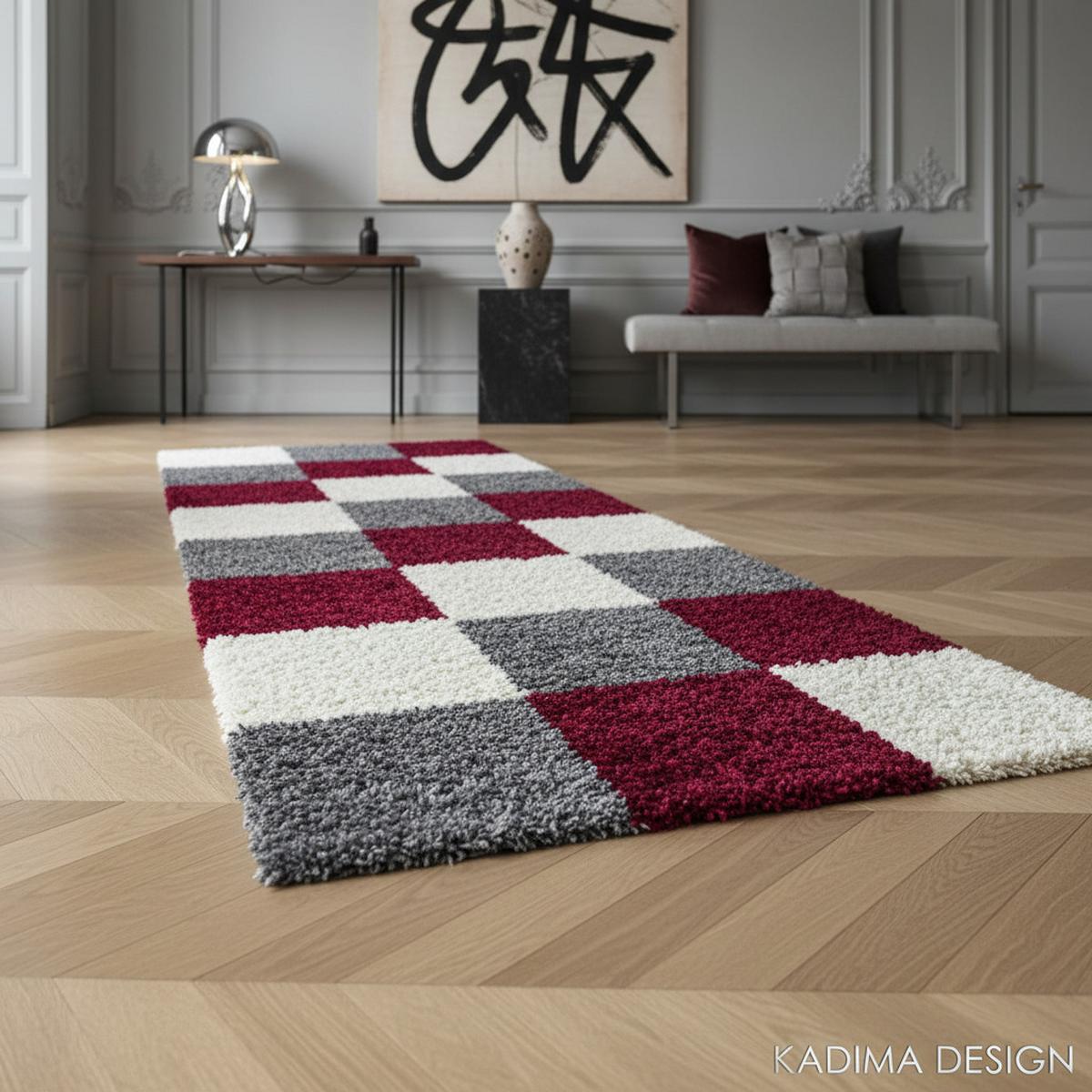 HOCHFLORTEPPICH RHEIN, kariert, Rot, 80 x 250 cm - Rot, Textil (250/80cm) - KADIMA DESIGN
