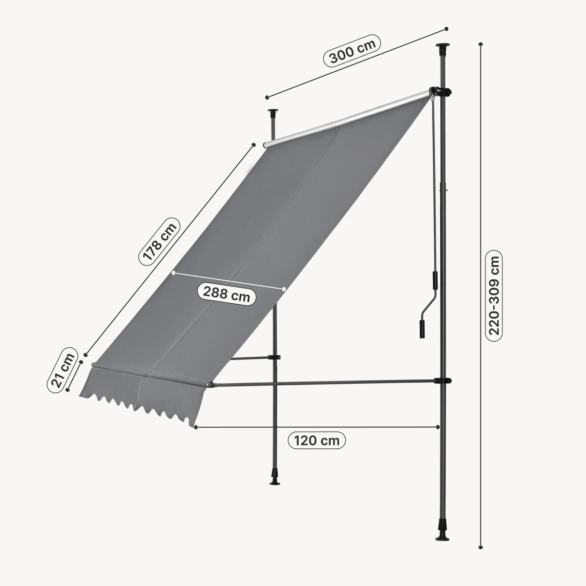 KLEMMMARKISE Stem - Hellgrau, Textil/Metall (300/309/120cm) - pro.tec