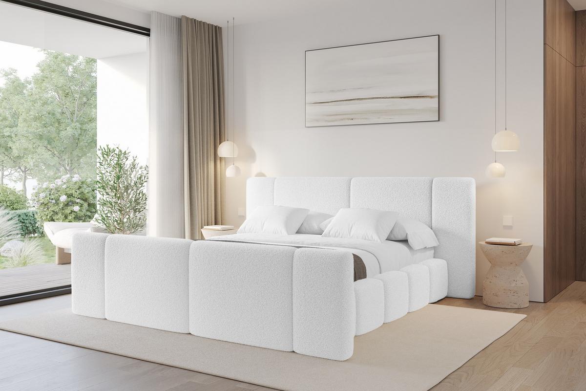 POLSTERBETT mit Bettkasten, Fußteil und Lattenrost, Bett mit Matratze H3/H4 - NILO-Z 140x200 Weiß - Weiß, Holzwerkstoff/Textil (140/200cm) - ALTDECOR