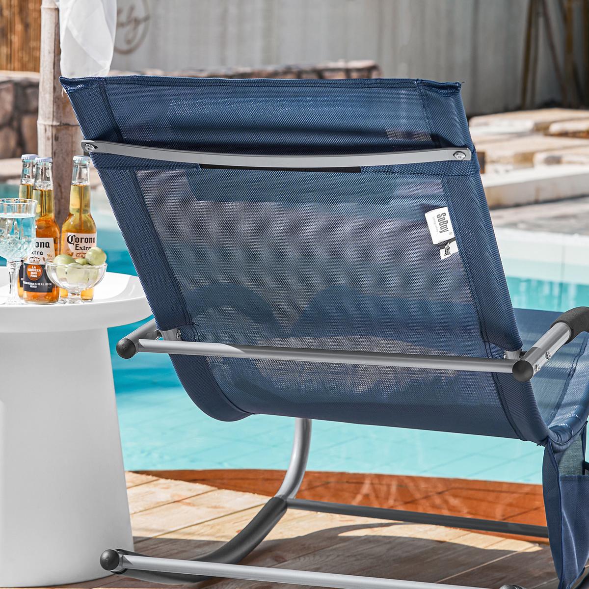 SONNENLIEGE mit Kopfkissen, Gartenliege bis 150kg, Denimblue - Dunkelblau, Metall (63/87/150cm) - SoBuy