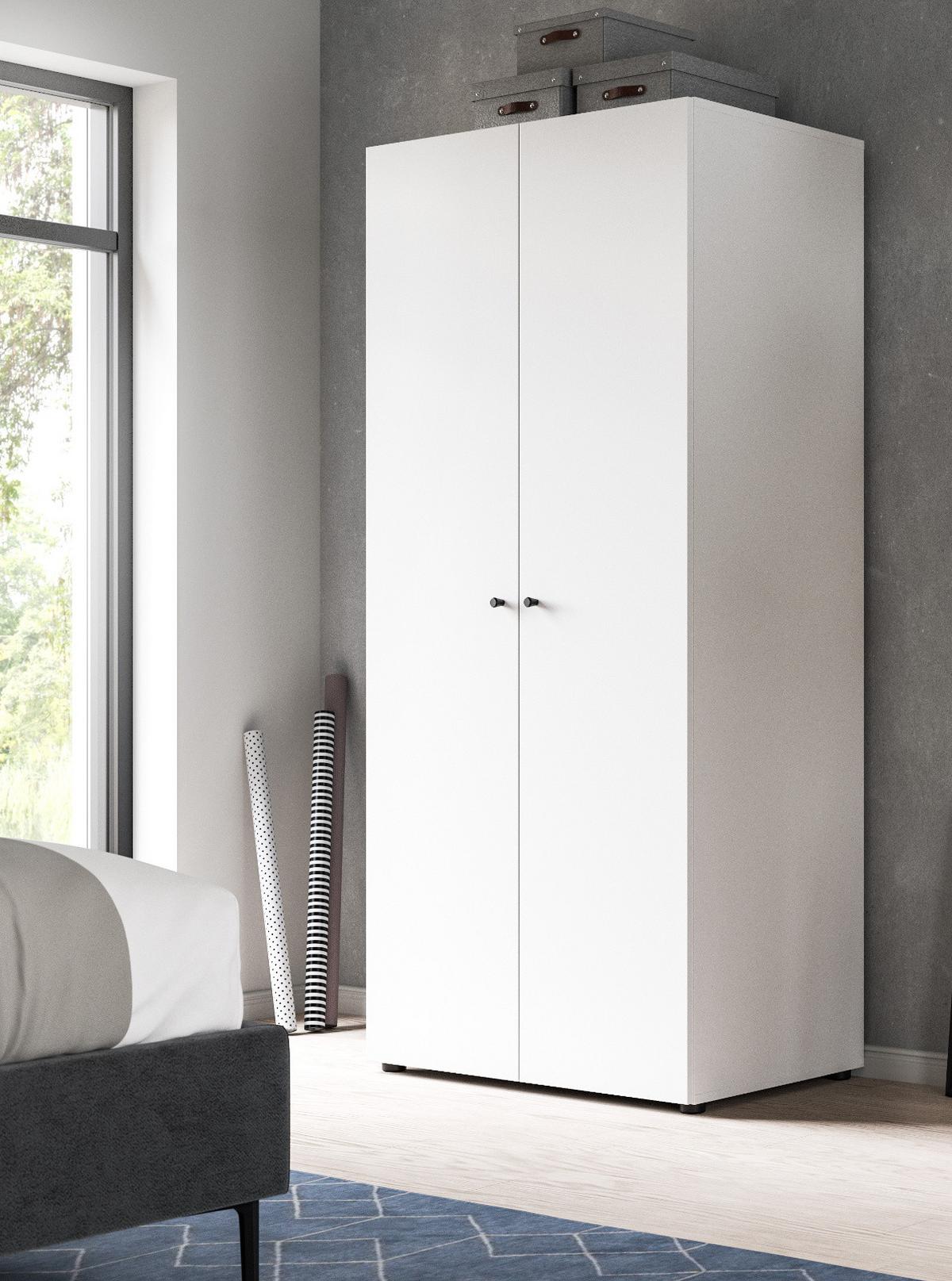 KLEIDERSCHRANK weiß 2-türig 80 cm, Drehtürenschrank mit Kleiderstange - Schwarz/Weiß, Holzwerkstoff/Kunststoff (80/176/51cm) - Inn.Furn