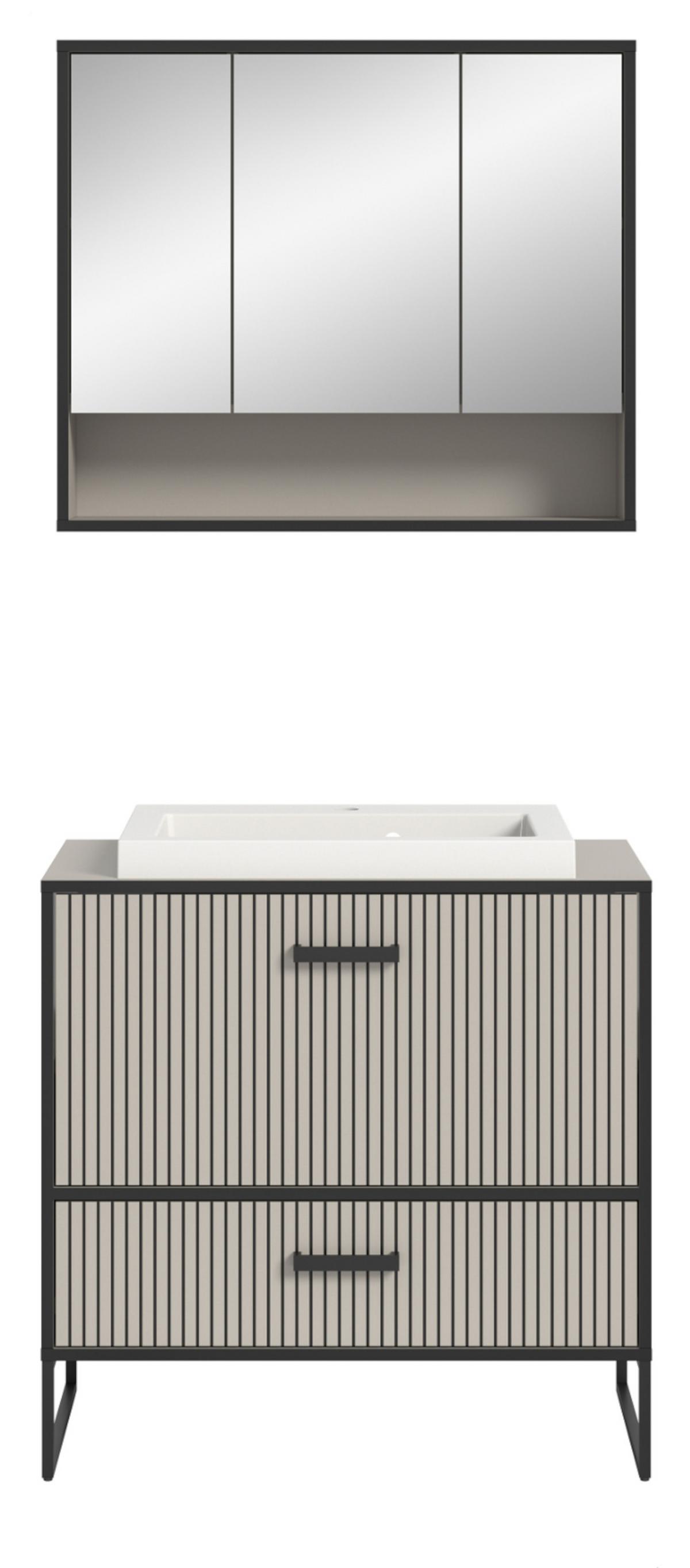 BADMÖBEL-SET schwarz, sand mit Waschbecken 80 cm, Kombination mit Soft-Close - Sandfarben/Schwarz, Glas/Keramik (80/192/48cm) - Inn.Furn
