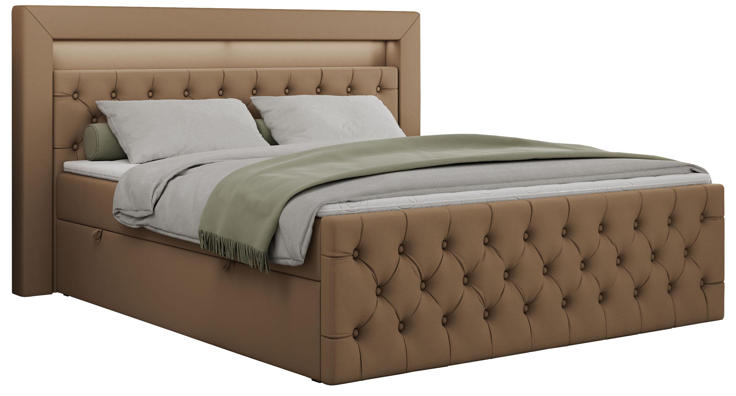 BOXBETT GOLD-9 LED 180/200 Braun Kunstleder - H4 - Braun, Holz/Textil (180/200cm) - MKS