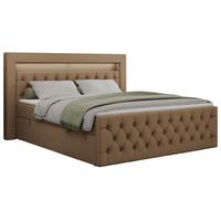 BOXBETT GOLD-9 LED 180/200 Braun Kunstleder - H3 - Braun, Holz/Textil (180/200cm) - MKS