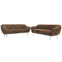 SITZGARNITUR PIRS 3+3 - Braun Cord - Weiße Beine - Braun/Weiß, Holzwerkstoff/Textil (180/75/74cm) - MKS