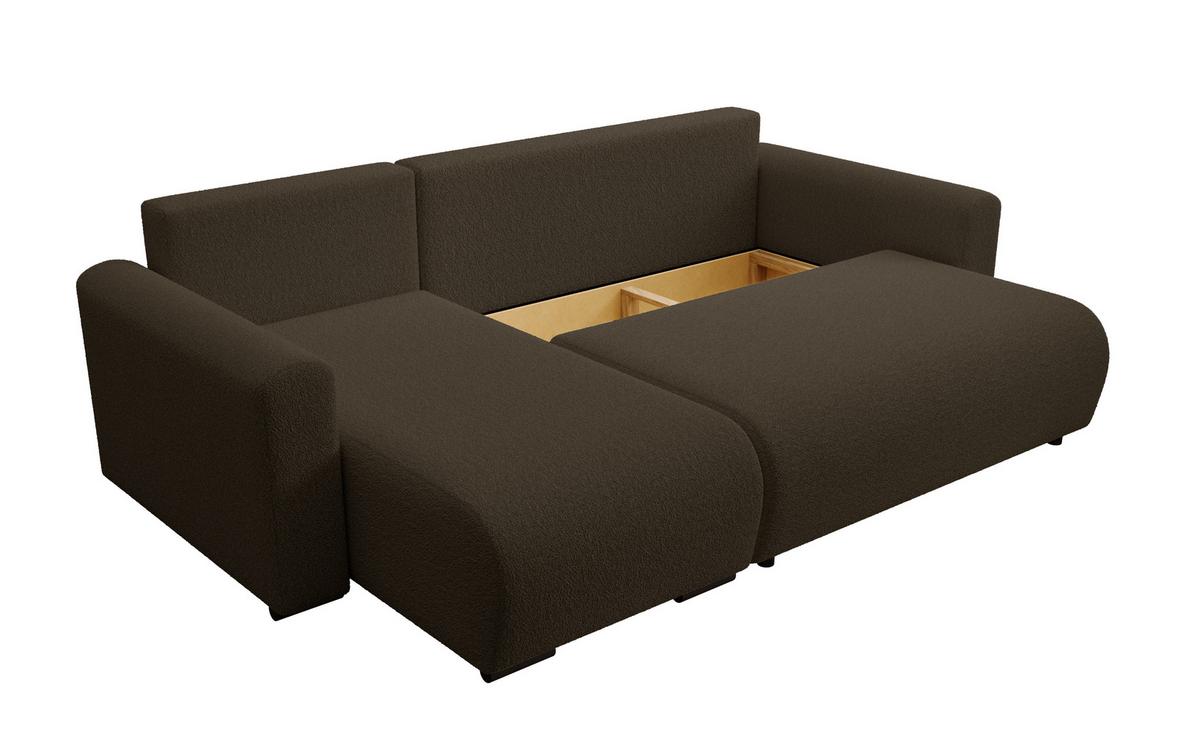 ECKSOFA DORA L, Eckcouch in L-Form mit Schlaffunktion und Bettkasten, Farbe: Dunkelbraun, Bouclé-Stoff, Ottomane Links - Dunkelbraun, Textil (240/143cm) - Storez24