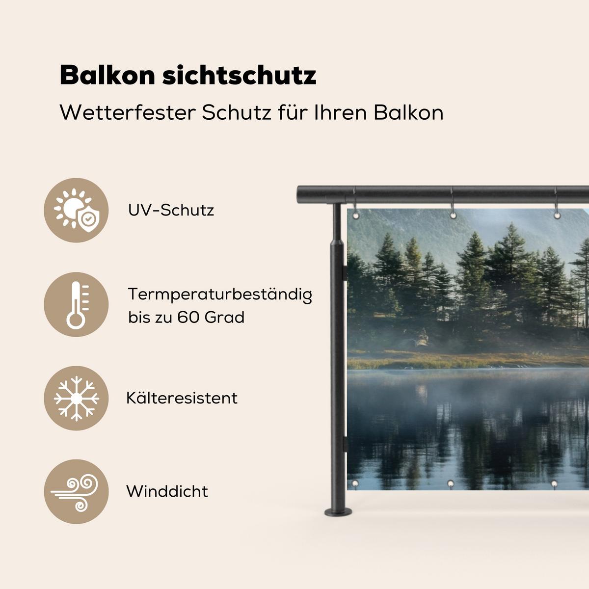 BALKON-SICHTSCHUTZ See - Nebel - Berge - Landschaft Windschutz 300x95 cm - Hellblau, Kunststoff (300/95cm) - MuchoWow