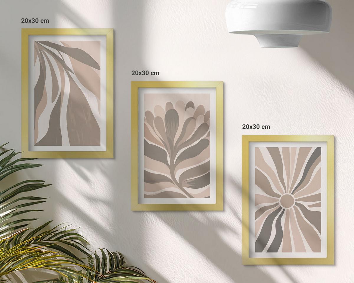 BILDER SET 3er Set - 20x30 cm Goldrahmen - Abstrakte Pflanzenmuster - Goldfarben, Kunststoff (20/30cm) - TULUP