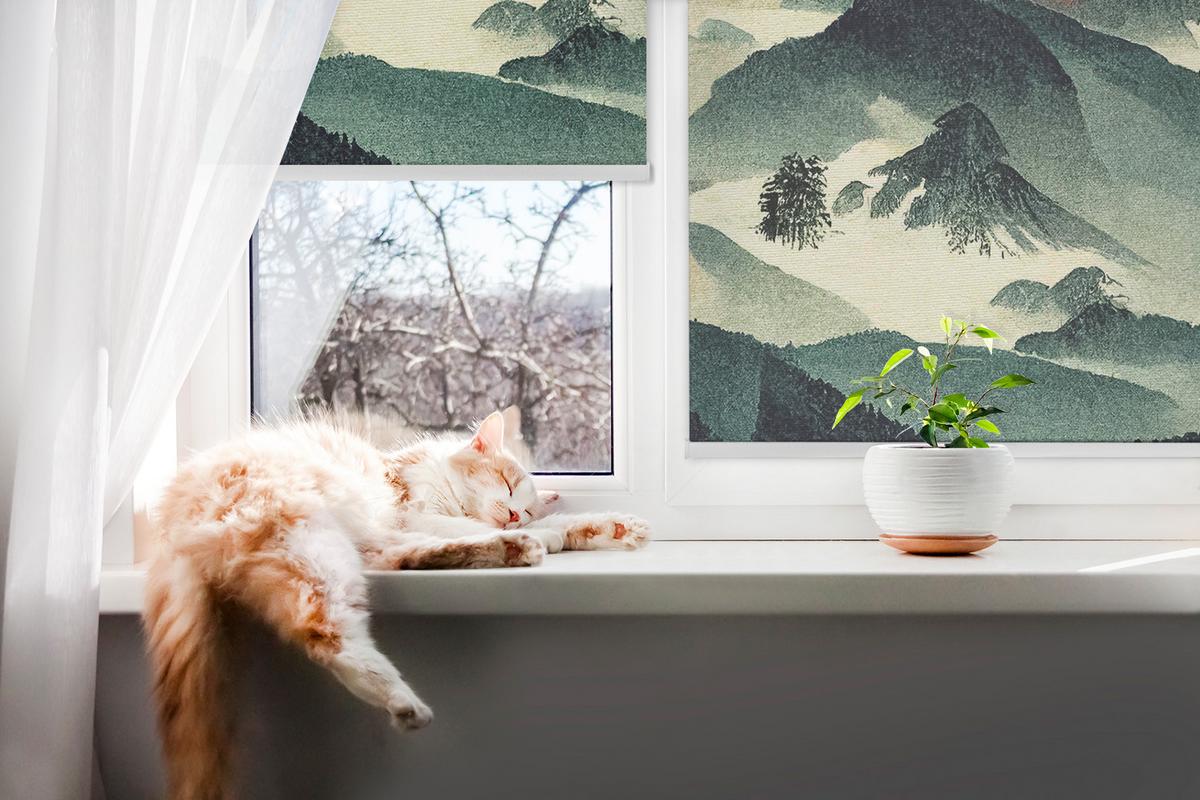 INNENROLLO - Fensterrollo - Rollo - 140x140 cm - Berge im Nebel - Grau, Kunststoff (140/140/0.5cm) - TULUP