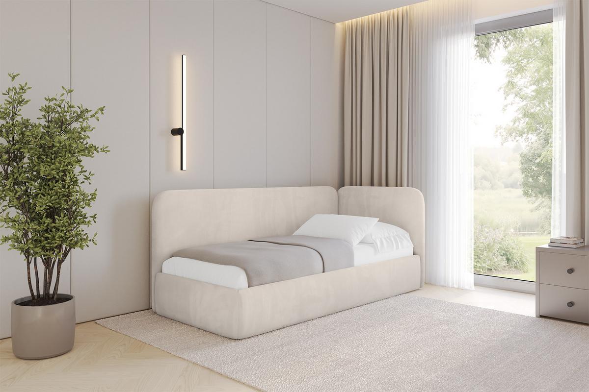 EINZELLBETT Jugendbett mit Bettkasten und Matratze H3/H4, Links - ELSY 80x200 Beige - Ecru, Holzwerkstoff/Textil (80/200cm) - ALTDECOR