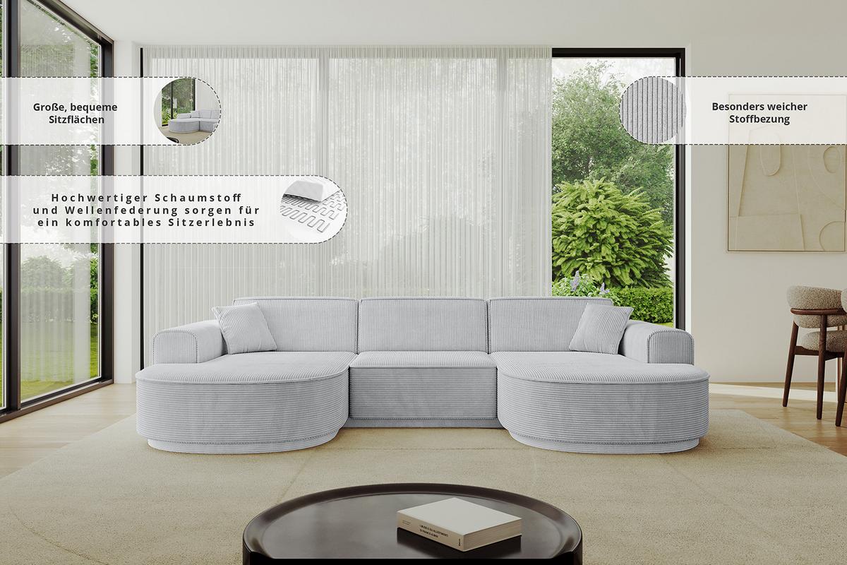 WOHNLANDSCHAFT MARI-U1-v3 - 303x171x83 cm Grün Cord - Schwarz/Grün, Holzwerkstoff/Kunststoff (303/83/171cm) - ALTDECOR