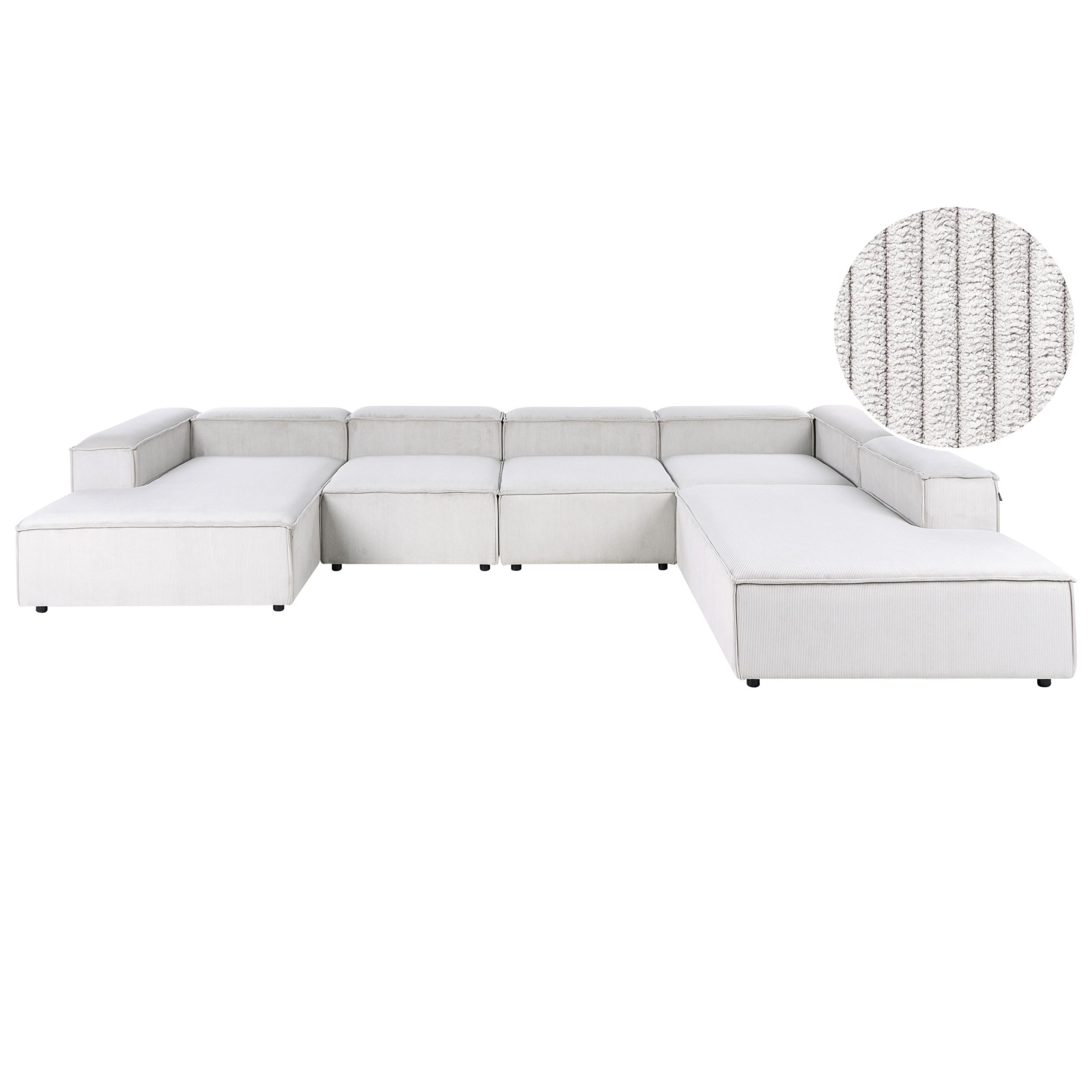 ECKFSOFA Modul 5-Sitzer linksseitig Cremeweiß Cord Ardal - Creme/Schwarz, Textil (414/269cm) - Beliani