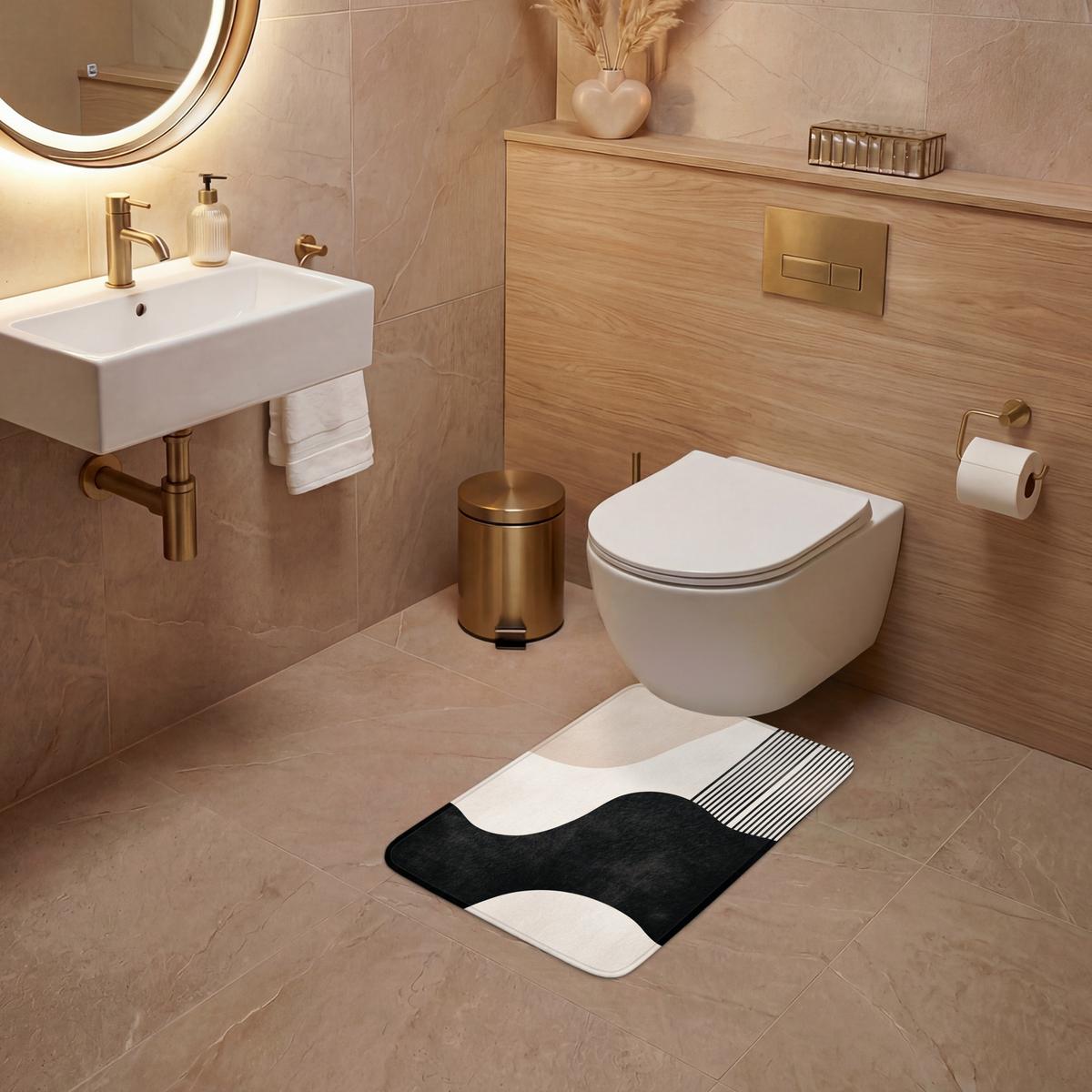 WC-VORLEGER Abstrakt - Japandi - Beige - Modern WC Teppich 40x60 cm - Beige, Textil (40/1cm) - OnlyWow