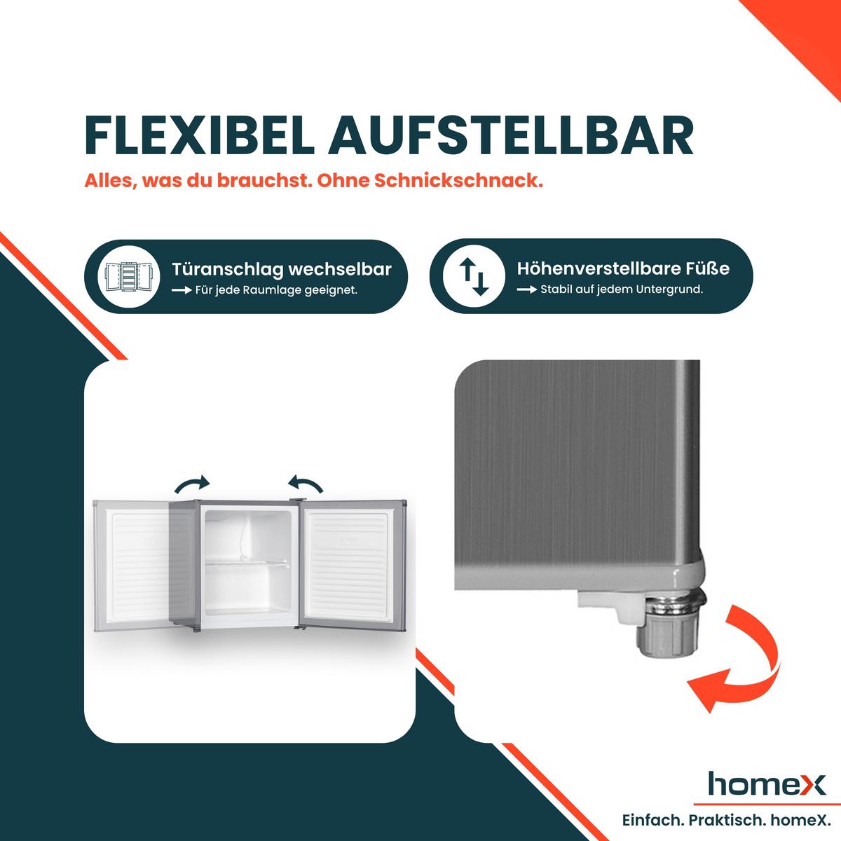 GEFRIERSCHRANK, Mini - 33L Nutzinhalt, 4-Sterne Gefrieren, freistehend, klein, mit Temperaturregelung, FM1015-S silber - Silberfarben, Kunststoff/Metall (44/51/47cm) - homeX