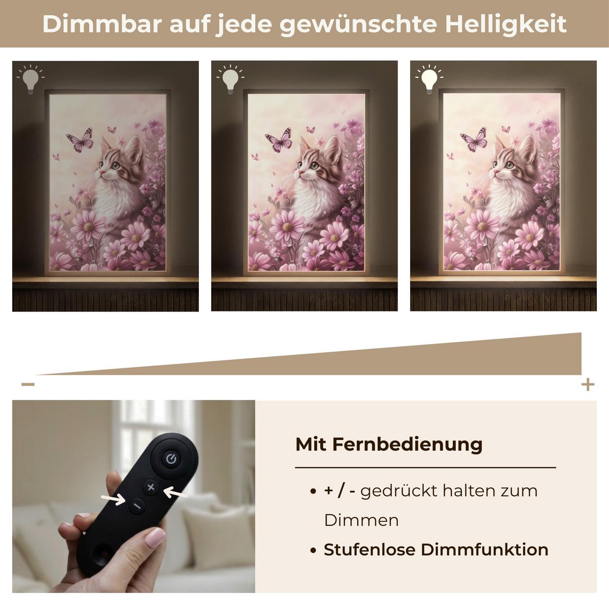 NACHTTISCHLAMPE MIT AKKU Kätzchen - Blumen - Schmetterlinge - Lila 40x60 cm - Altrosa, Holzwerkstoff (8/40/60cm) - OnlyWow