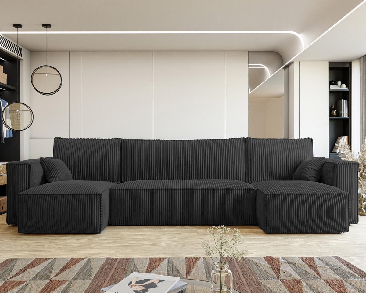 ECKSOFA mit Schlaffunktion und Bettkasten, Schwarz - Schwarz, Holzwerkstoff/Textil (312/145cm) - Idohome