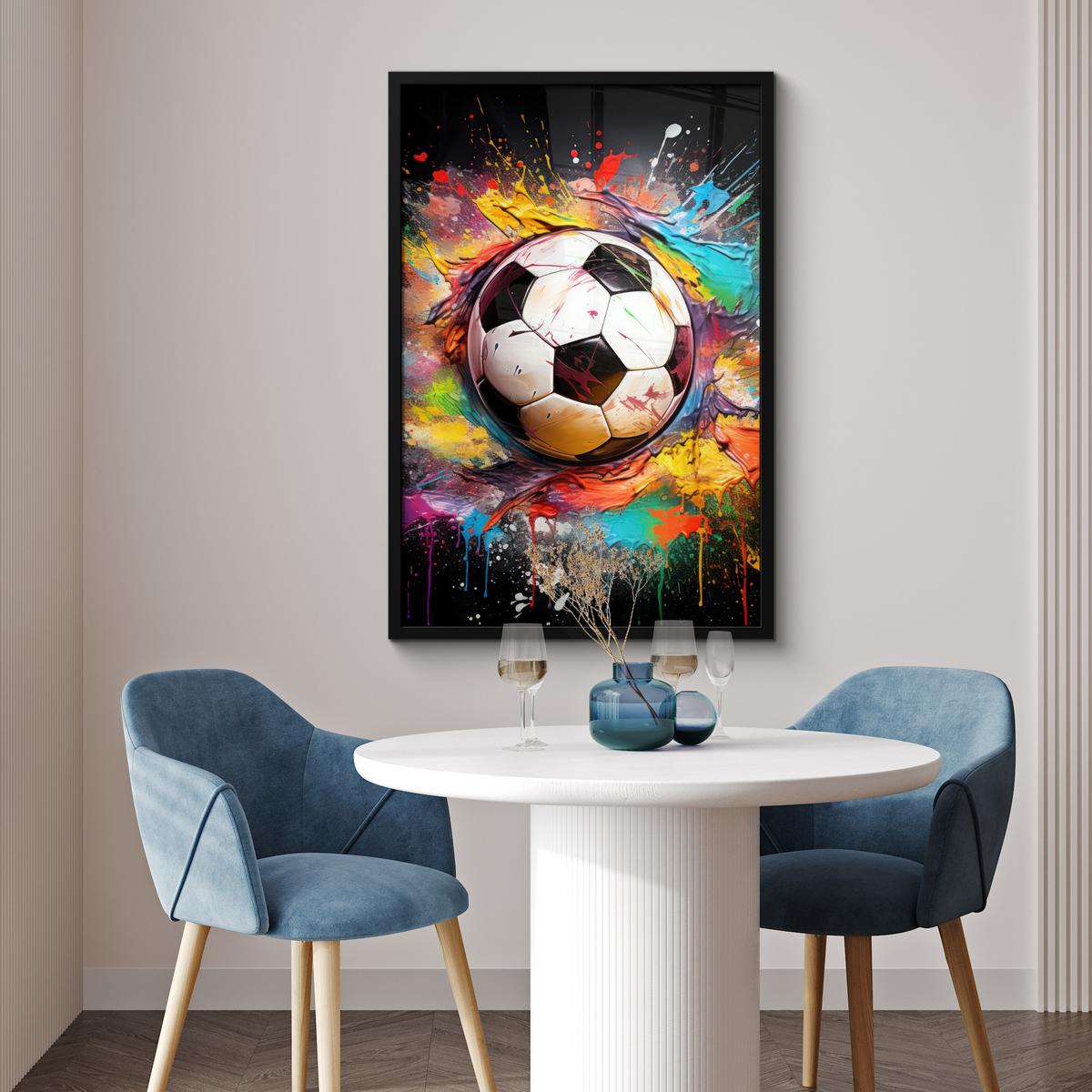 POSTER MIT RAHMENGERAHMTES BILD Fußball - Farbe - Farben - Schwarz - Weiß 60x90 cm - Weiß, Papier (60/90cm) - MuchoWow