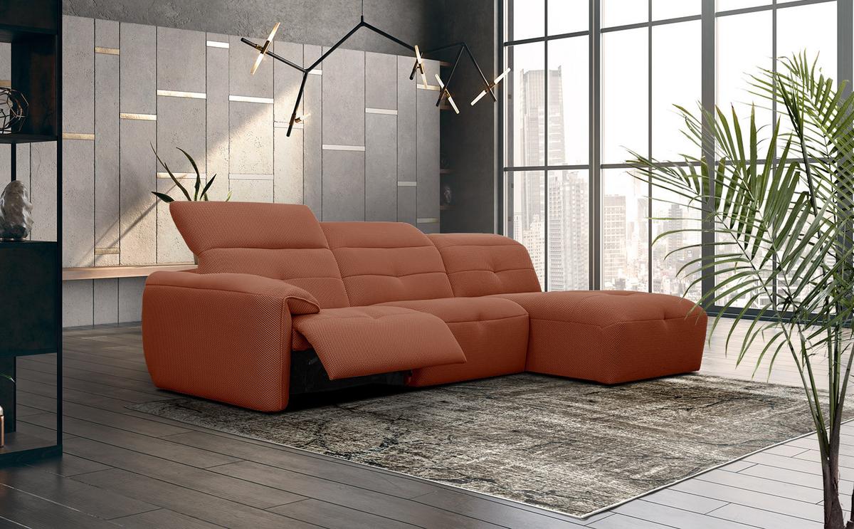 ECKSOFA TRENTO 4-Sitzer mit 1 Relaxfunktion, dunkelorange - Dunkelorange/Schwarz, Holzwerkstoff/Kunststoff (262/165cm) - Wozimo