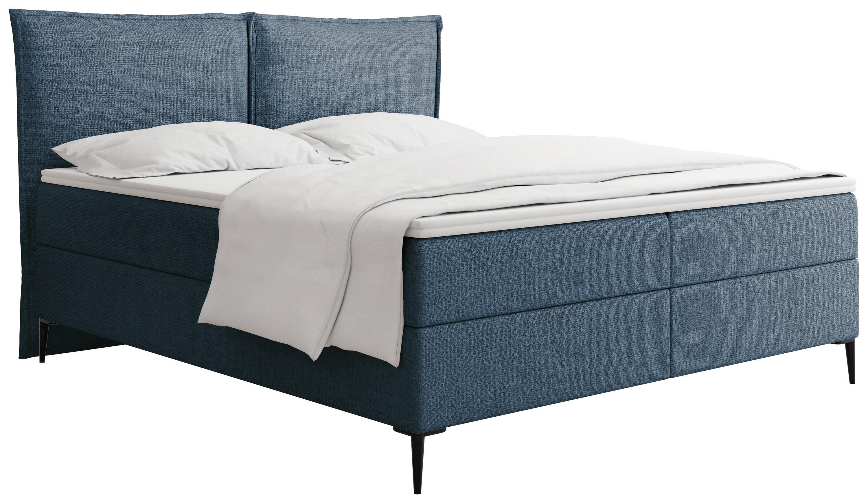 BOXBETT Calio Rise mit Bettkasten, Dunkelblau Chenille 200x200 cm – inkl. H4 Taschenfederkern Matratze & Foam Topper - Schwarz/Dunkelblau, Holz/Holzwerkstoff (200/200cm) - WFL GROUP