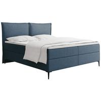 BOXBETT Calio Rise mit Bettkasten, Dunkelblau Chenille 120x200 cm – inkl. H4 Taschenfederkern Matratze & Foam Topper - Schwarz/Dunkelblau, Holz/Holzwerkstoff (120/200cm) - WFL GROUP