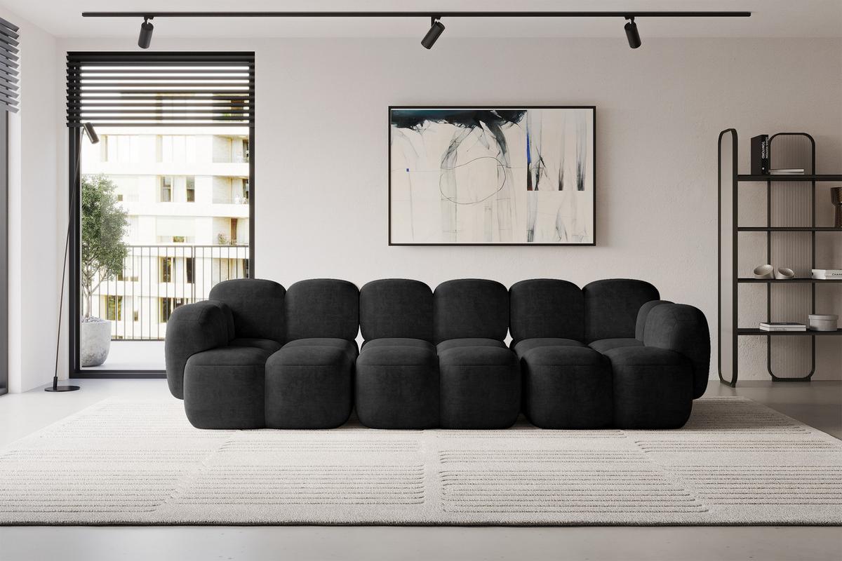 3-SITZER modulares Sofa Miko-S2 300x118x75 cm Schwarz Velours - Schwarz, Holzwerkstoff/Kunststoff (300/75/118cm) - ALTDECOR