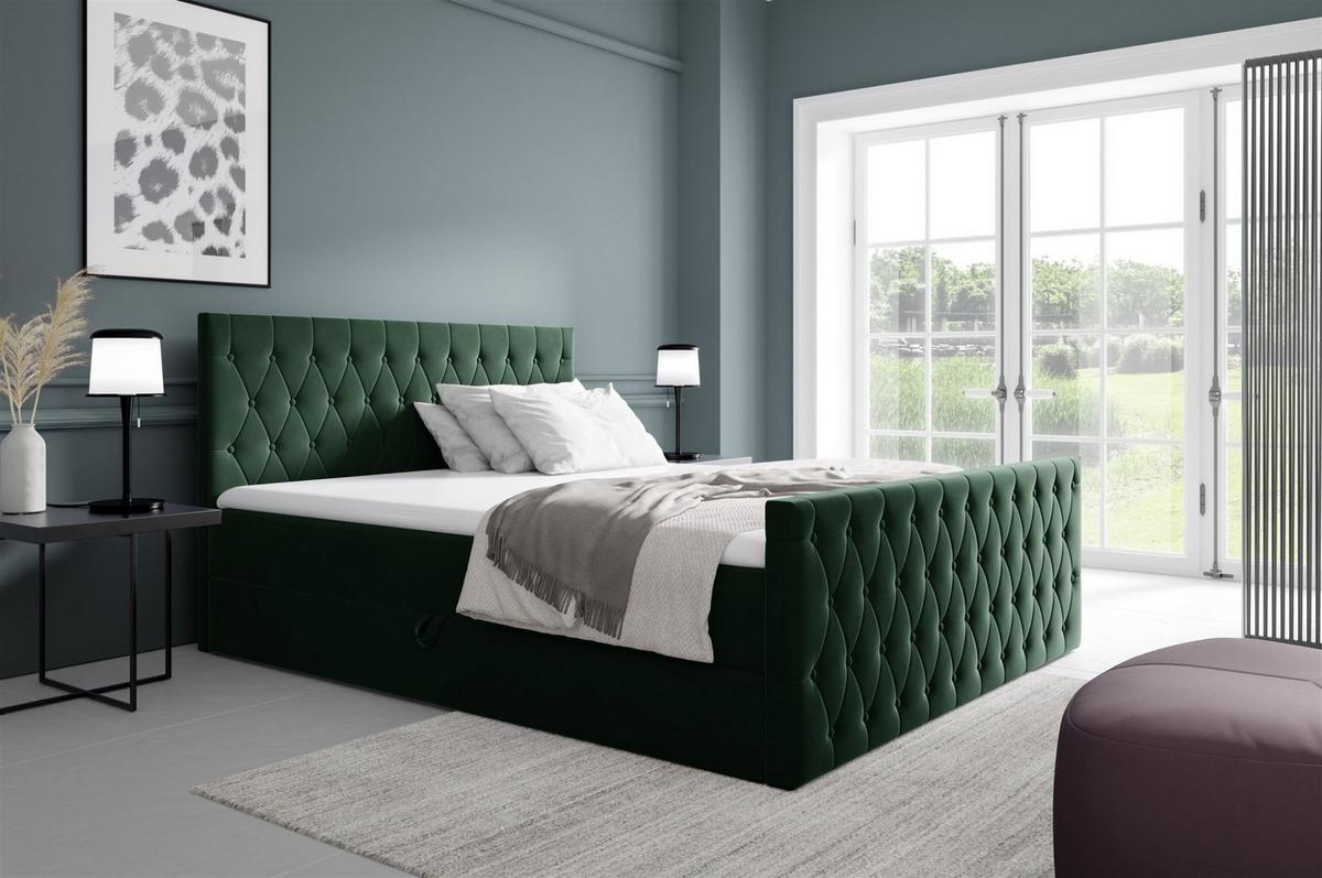 BOXBETT Asher - Grün, Holzwerkstoff/Textil (160/200cm) - Fun Möbel