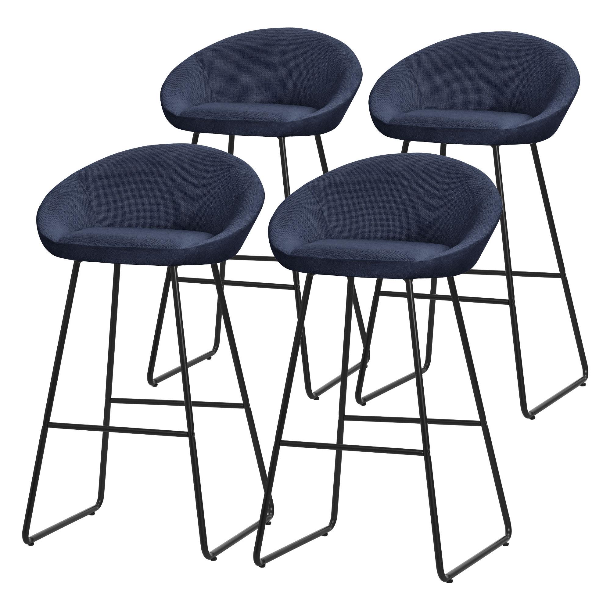 BARHOCKER 4er Set Dunkelblau mit Stoffbezug - Schwarz/Dunkelblau, Metall (56/94/50cm) - ML-DESIGN