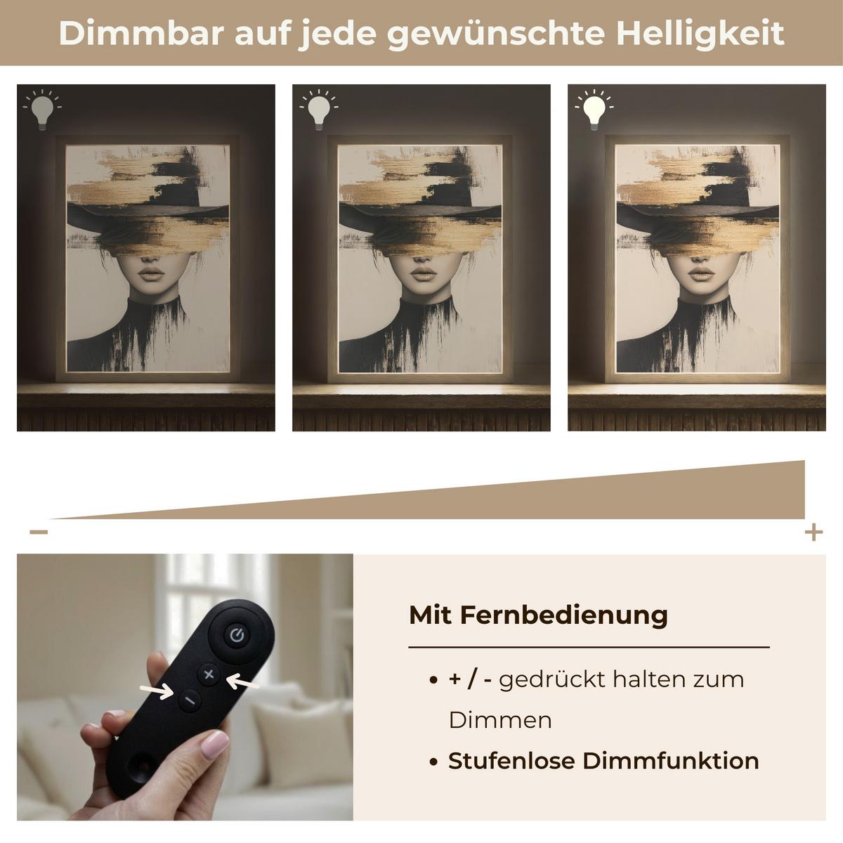 WANDLEUCHTE MIT AKKU Frau - Hut - Farbe 30x40 cm - Creme, Holzwerkstoff (30/40/8cm) - OnlyWow