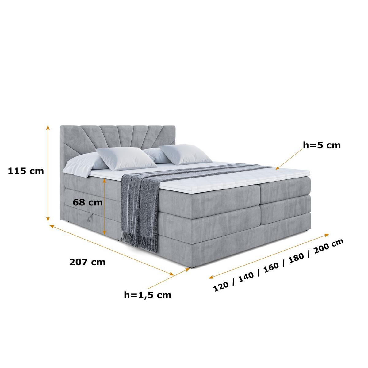 BOXSPRINGBETT MILTIO KING - 140x200 - H3/H4 - Grau - Grau, Holzwerkstoff (140/200cm) - ALTDECOR