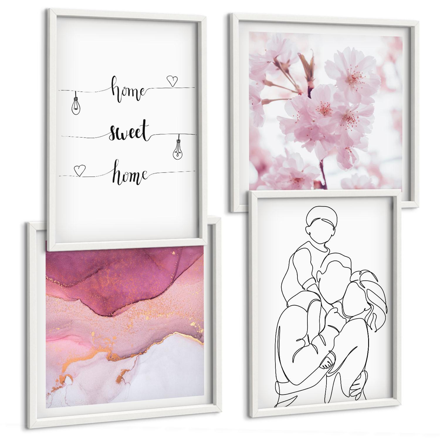BILDER SET 4er Set - 50x50 cm & 40x60 cm Weißer Rahmen - Blumenfamilie minimalistisch - Weiß, Kunststoff (50/50cm) - TULUP