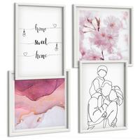 BILDER SET 4er Set - 50x50 cm & 40x60 cm Weißer Rahmen - Blumenfamilie minimalistisch - Weiß, Kunststoff (50/50cm) - TULUP