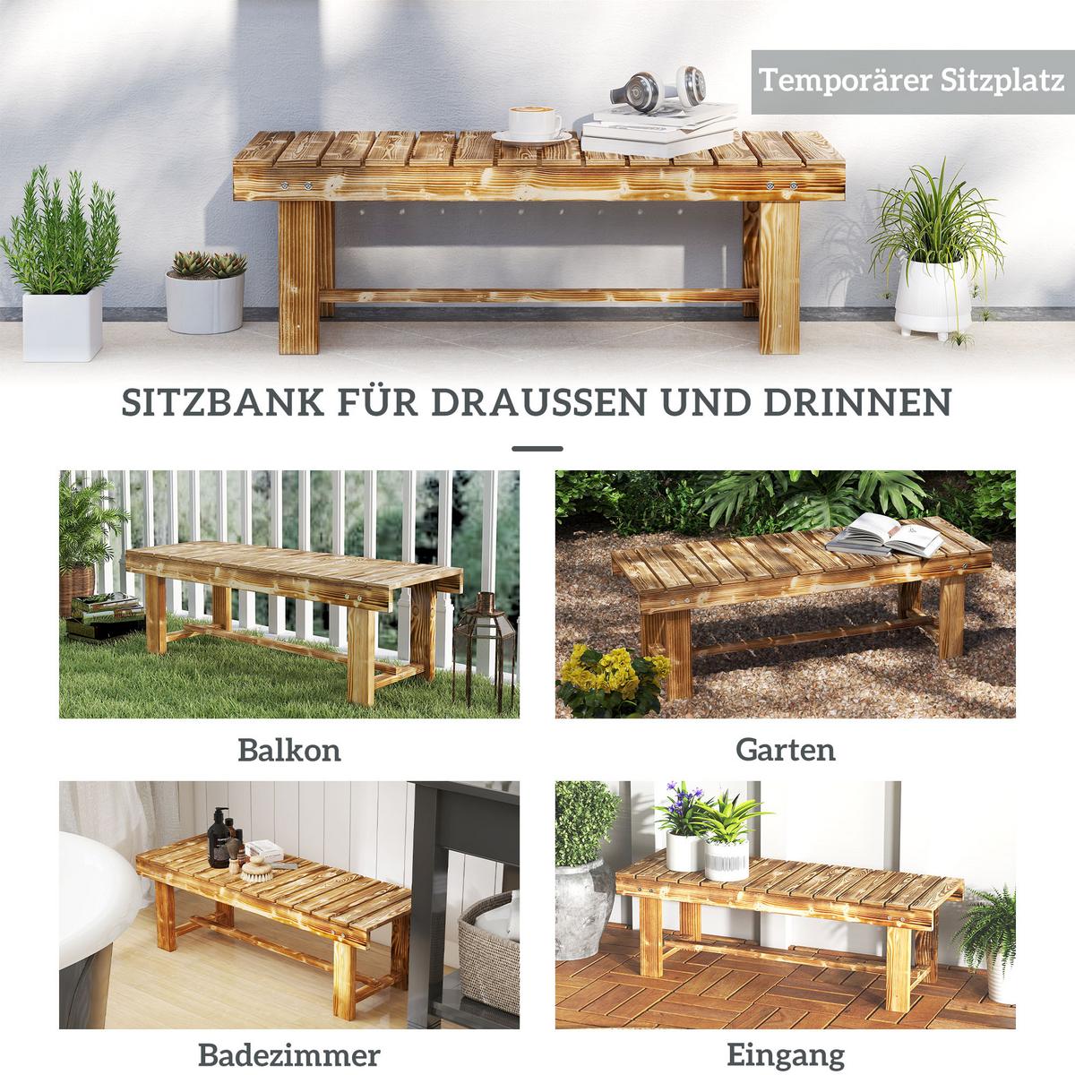 GARTENBANK, 2-Sitzer Holzbank, Gartenmöbel, Rustikale Bank, Massivholz, Dunkelbraun - Braun, Holz (38/35/110cm) - Outsunny