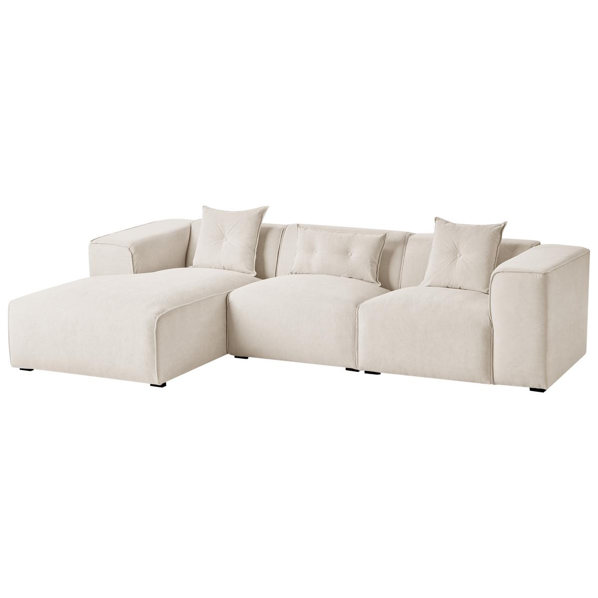 ECKSOFA 3-Sitzer Cord Cremeweiß rechtsseitig Dolva - Creme, Textil (294/170cm) - Beliani