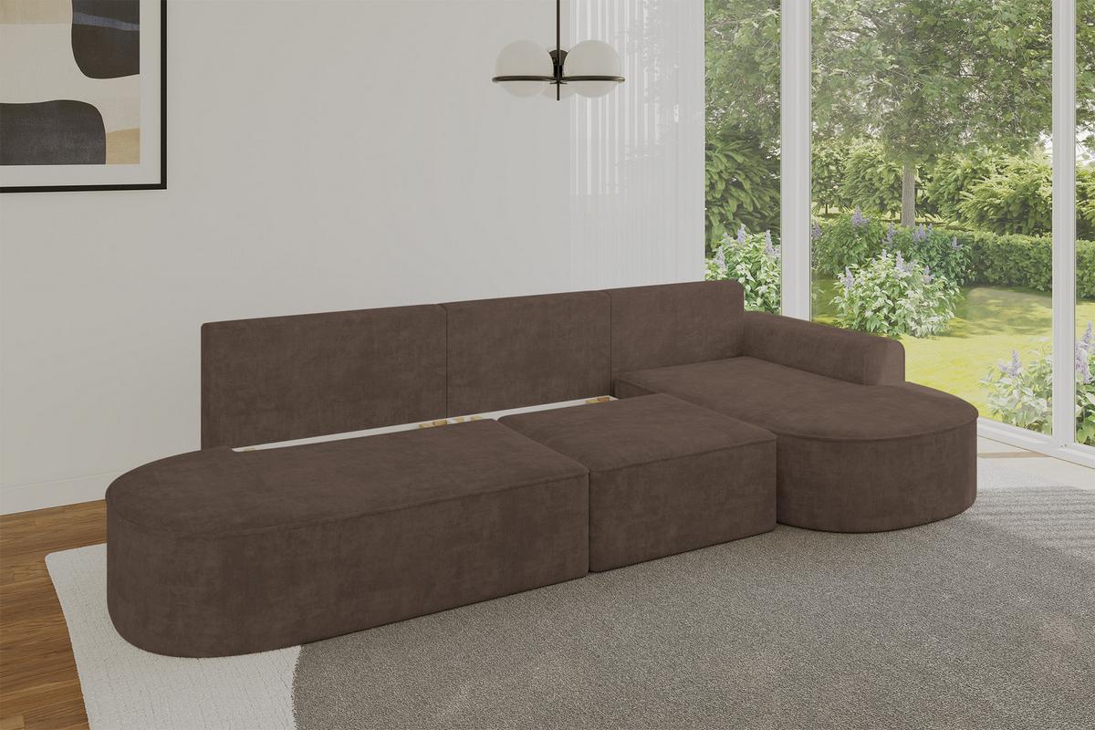 ECKSOFA mit Schlaffunktion Ottomane RECHTS MARI L2-S 368X167X85 Braun Velours - Alteiche/Schwarz, Holzwerkstoff/Kunststoff (167/368cm) - ALTDECOR