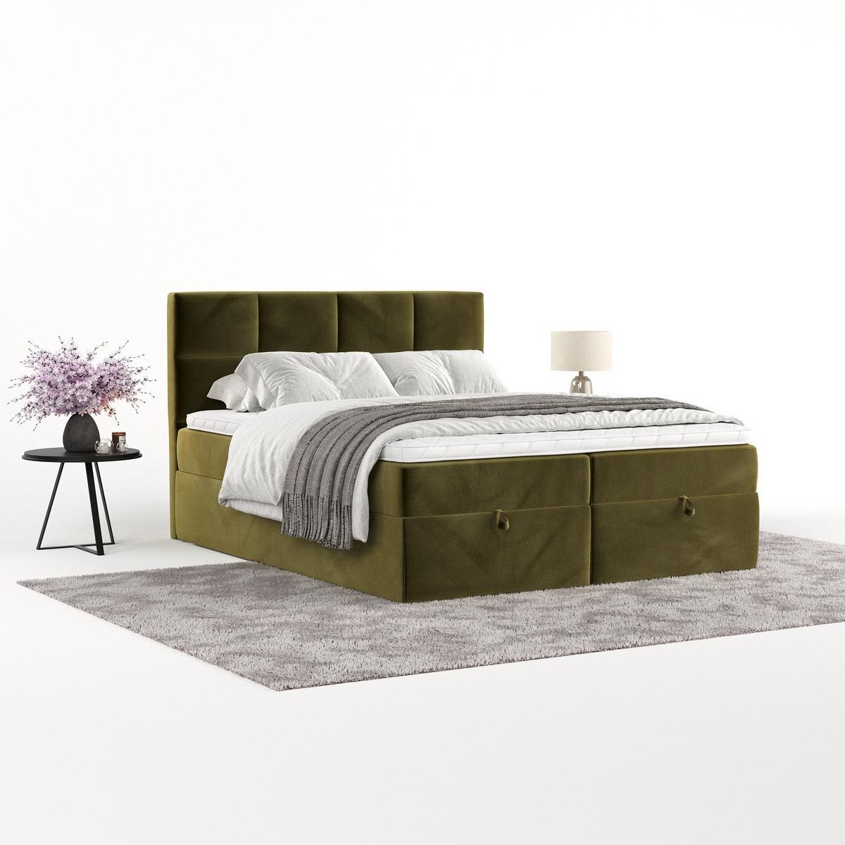 BOXBETT Velto 160/200 cm Olivgrün im Kronos Stoff - Schwarz/Olivgrün, Holz/Holzwerkstoff (160/200cm) - AltaBeds