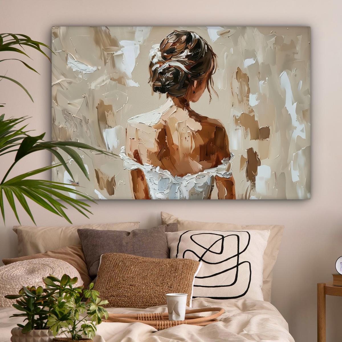 LEINWANDBILD Frau - Farbe - Abstrakt - Beige - Modern Groß 140x90 cm - Sandfarben, Textil (140/90cm) - MuchoWow