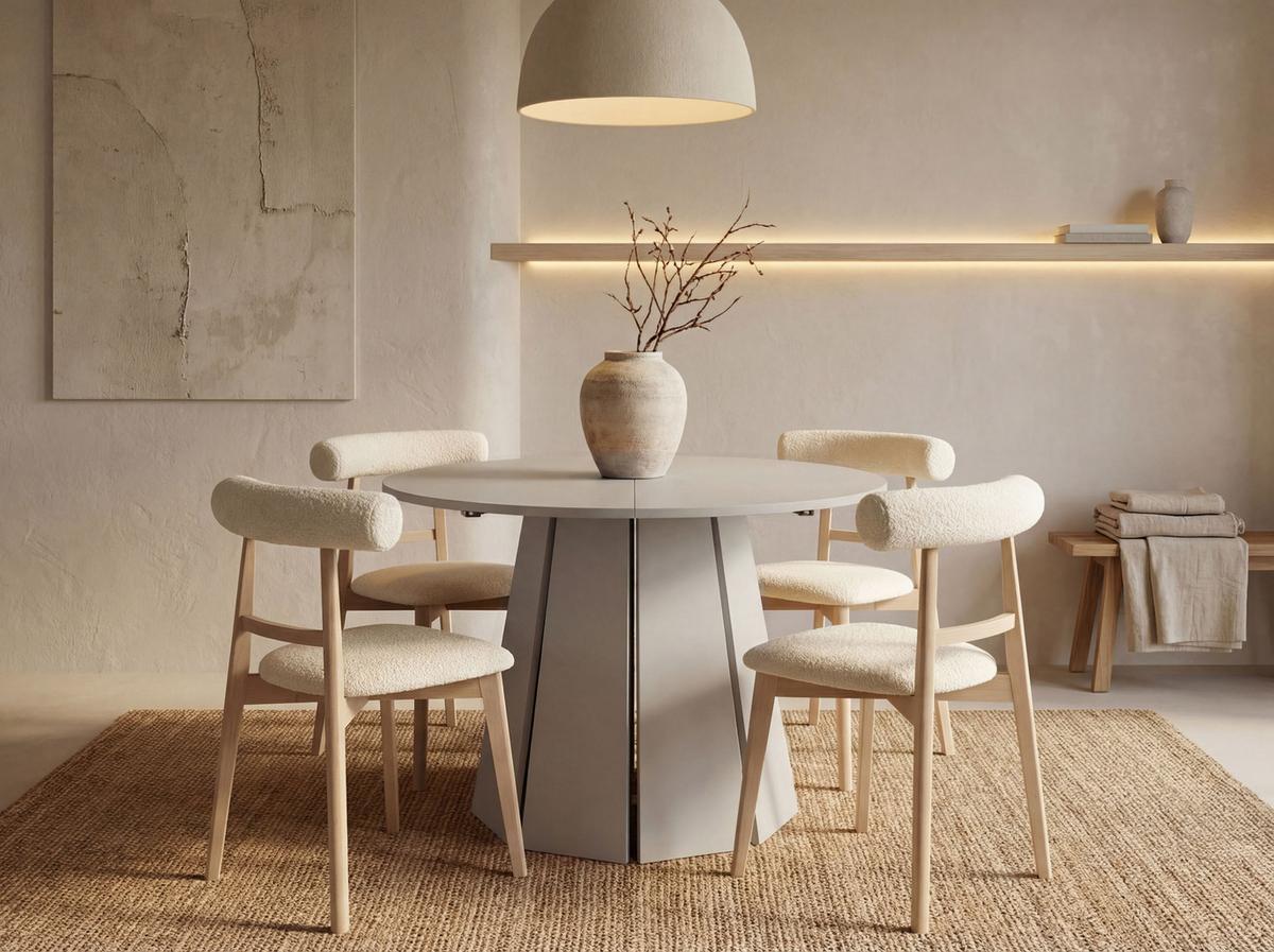 ESSTISCH Lunda rund ausziehbar verlängerbar, Kaschmir Grau-Beige 100-140/100/76 cm - Kaschmir/Beige, Holzwerkstoff (100/140/76cm) - WFL GROUP